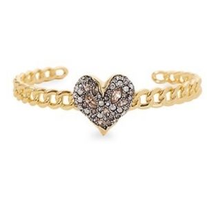 Alexis Bittar Solanales Crystal Heart Cuff Gold Played Bracelet $255 MRP. NWOT